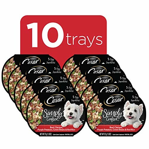 Cesar Simply Crafted dog food trays with 5 key ingredients.