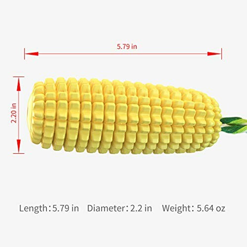 Corn on the cob with dimensions and weight labeled.