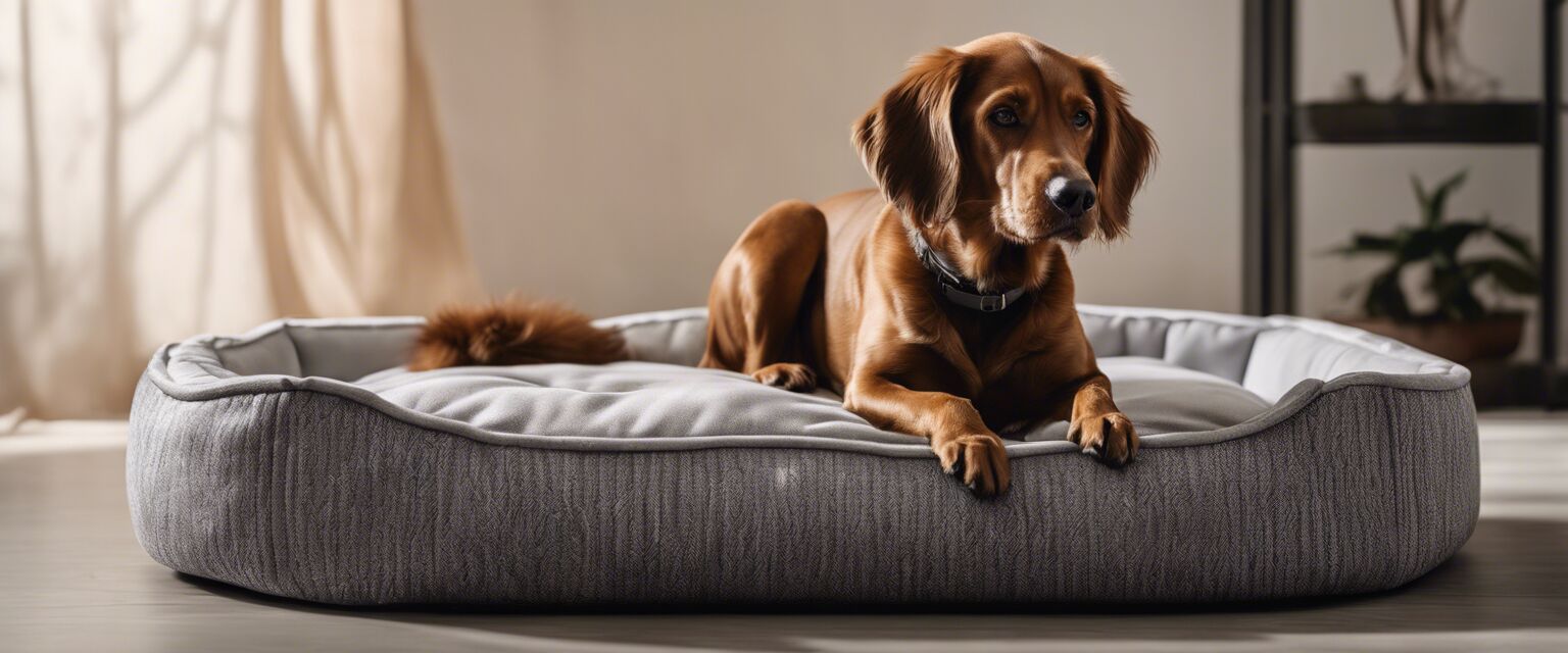 Dog sitting on a stylish bed