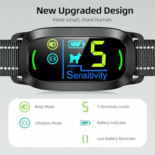 Upgraded dog collar with sensitivity settings and features.