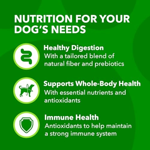 Dog nutrition benefits: healthy digestion, whole-body health, immune support.