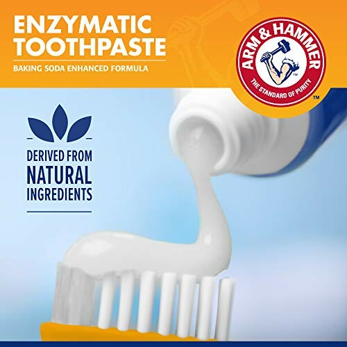Enzymatic toothpaste with natural ingredients and Arm & Hammer logo