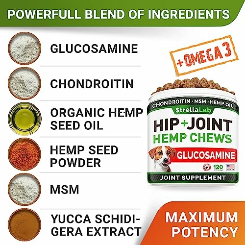 Hip and joint chews ingredients with glucosamine and omega 3.