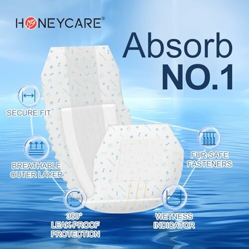 HoneyCare Absorb No.1 pet diaper with features highlighted.
