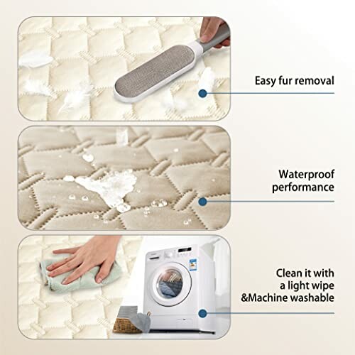 Steps for cleaning a pet mattress: fur removal, waterproof performance, and machine washable.