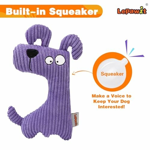 Purple dog toy with built-in squeaker
