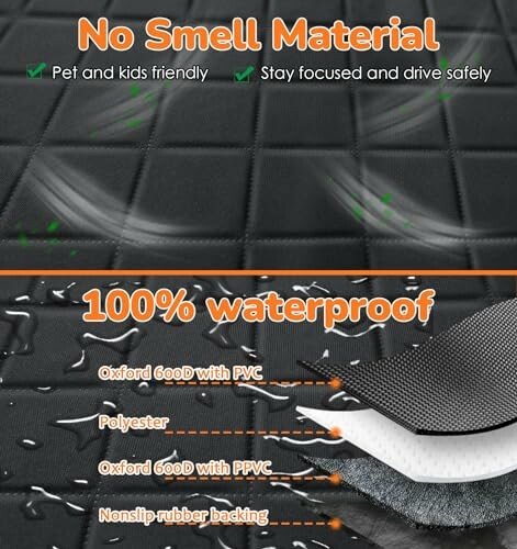 Waterproof car seat cover material with no smell, pet and kids friendly.