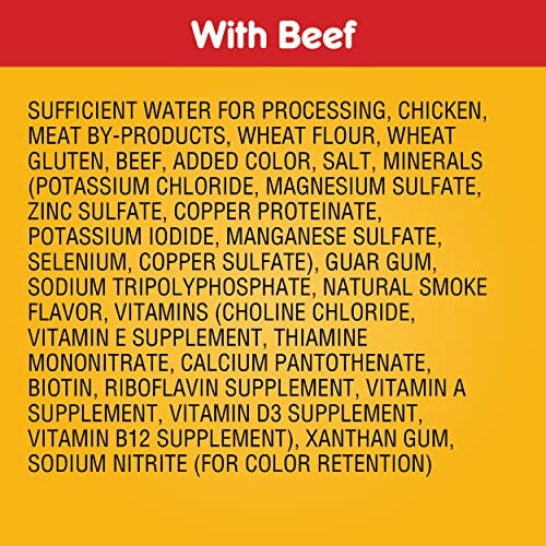 Ingredients list for a beef product.